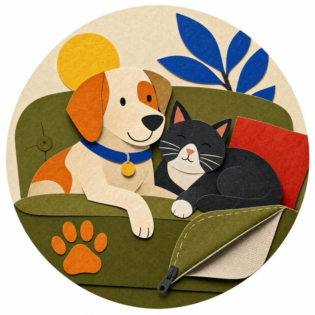 Cut-paper collage representing pet-friendly