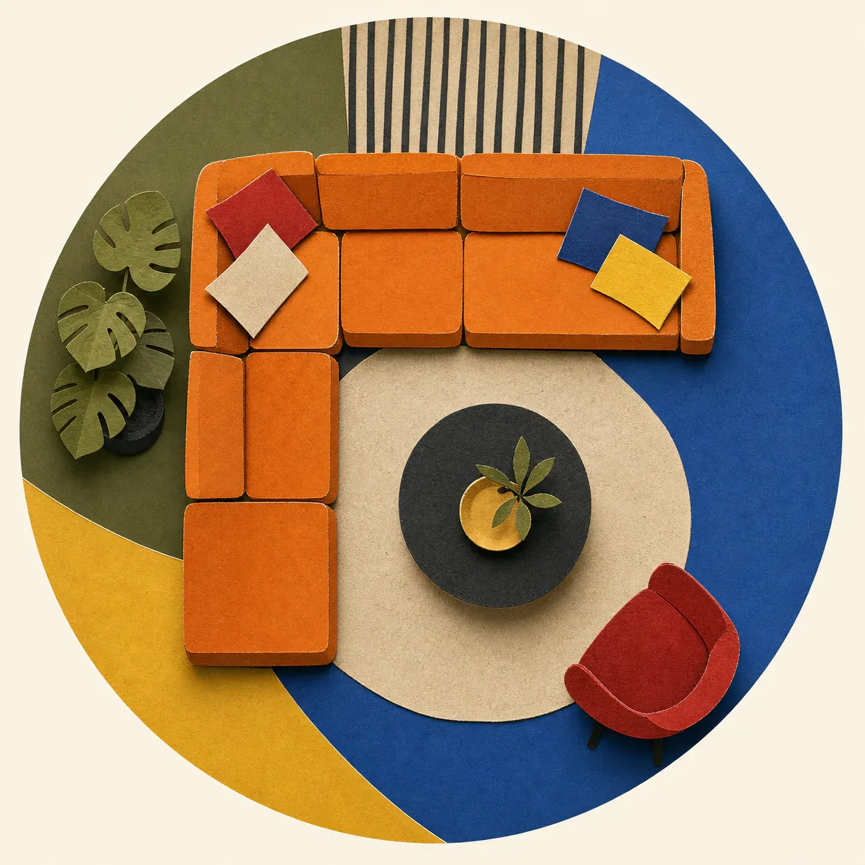 Cut-paper collage representing sectionals